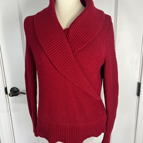 Talbots, Size MP. Red, Wide Collar, V Neck, Long Sleeve Sweater - Picture 2 of 12